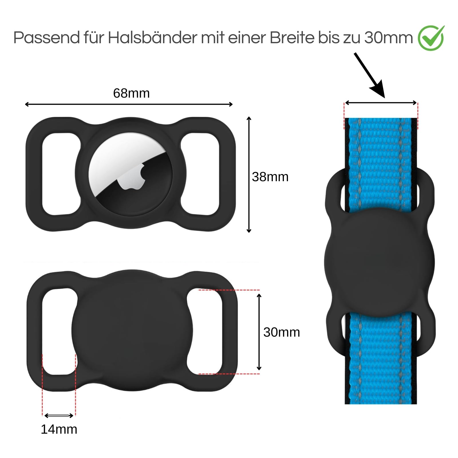 Hundehalsband Halter für AirTag - Hülle GPS Tracker für Haustiere - Silikon Anti-Lost Hund Katze Halsband Schutzhülle Airtags - Klein und Kompakt (Schwarz)