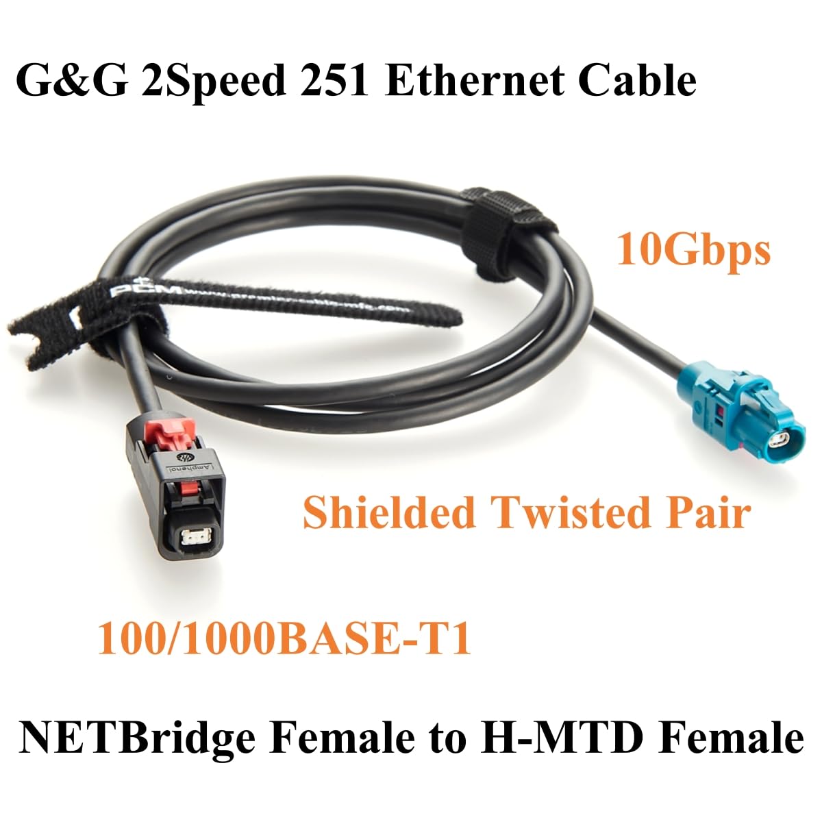10Gbps NETBridge Female to H-MTD Female Automotive Ethernet Cable Amphenol NTHCF011A10S to Rosenberger E6K10A-1CAZ5-Z Car Wire Harness for ADAS, Camera, Infotainment, Telematics(1M/3.28FT)