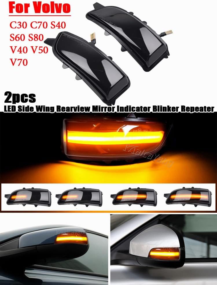 Malcayang Side Mirror Turn Signal Indicator Sequential Dynamic Blinker Light Replacement Compatible with Volvo C30 C70 S40 V40 V50 V70 S60