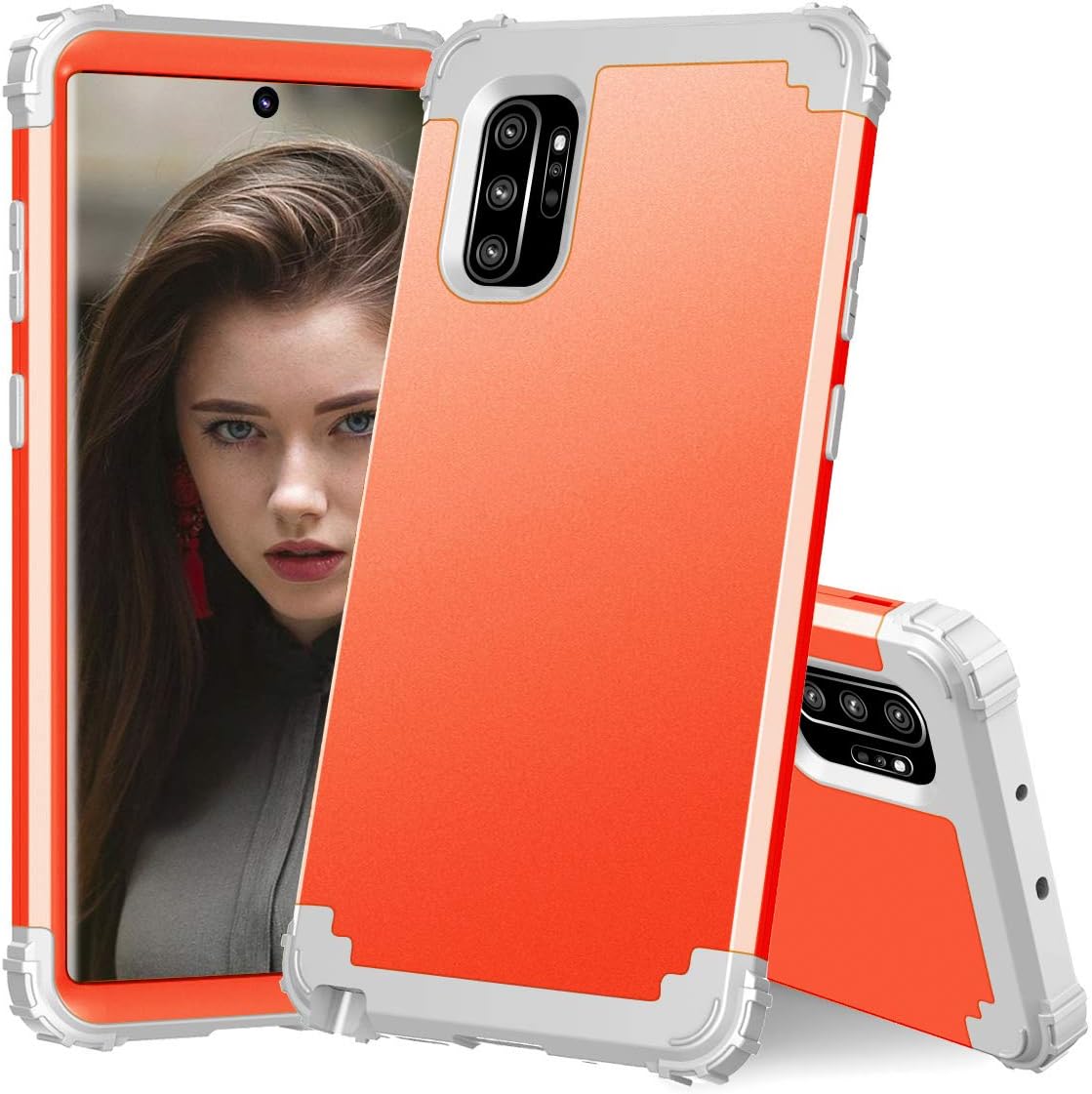 ZHOGTNEG Galaxy Note 10 Plus/Pro Case,3-in-1 Hard PC & Soft Silicone Hybrid Design Heavy Duty Case with Anti-Scratch Shockproof Bumper Cover for Samsung Galaxy Note 10 Plus/Pro (Coral Red/Light Grey)