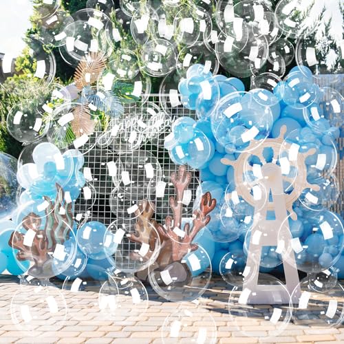 Image of Soulchen 150 Pcs 8 inch and 18 inch Under The Sea Party Decorations Clear Bubble Garlands Mermaid Birthday Bobo Balloon Decoration Mermaid Birthday Decor for Summer Beach Ocean Party Supplies
