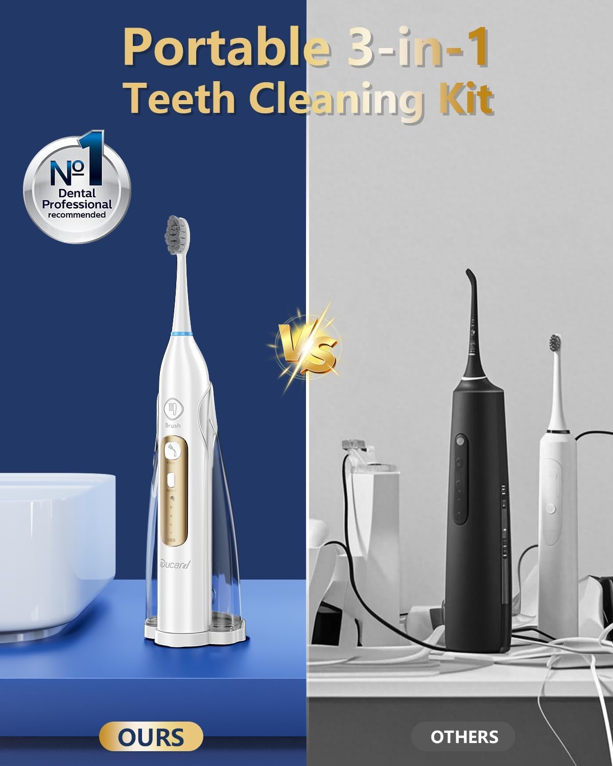 Spazzolino elettrico con idropulsore combinato, spazzolino da denti professionale con 3 modalità di spazzola sonica e 5 pressioni dell'acqua, idropulsore senza fili per adulti per la pulizia dei denti