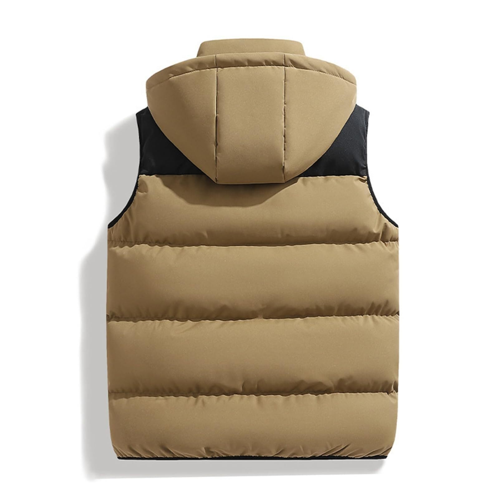 Ciepłe Kurtki Męska Kamizelka Puchowa Z Kapturem, Gruba Kurtka, Bez Rękawów, Na Co Dzień, Ciepła, Bawełniana Kamizelki Zimowe(Beige,Large)