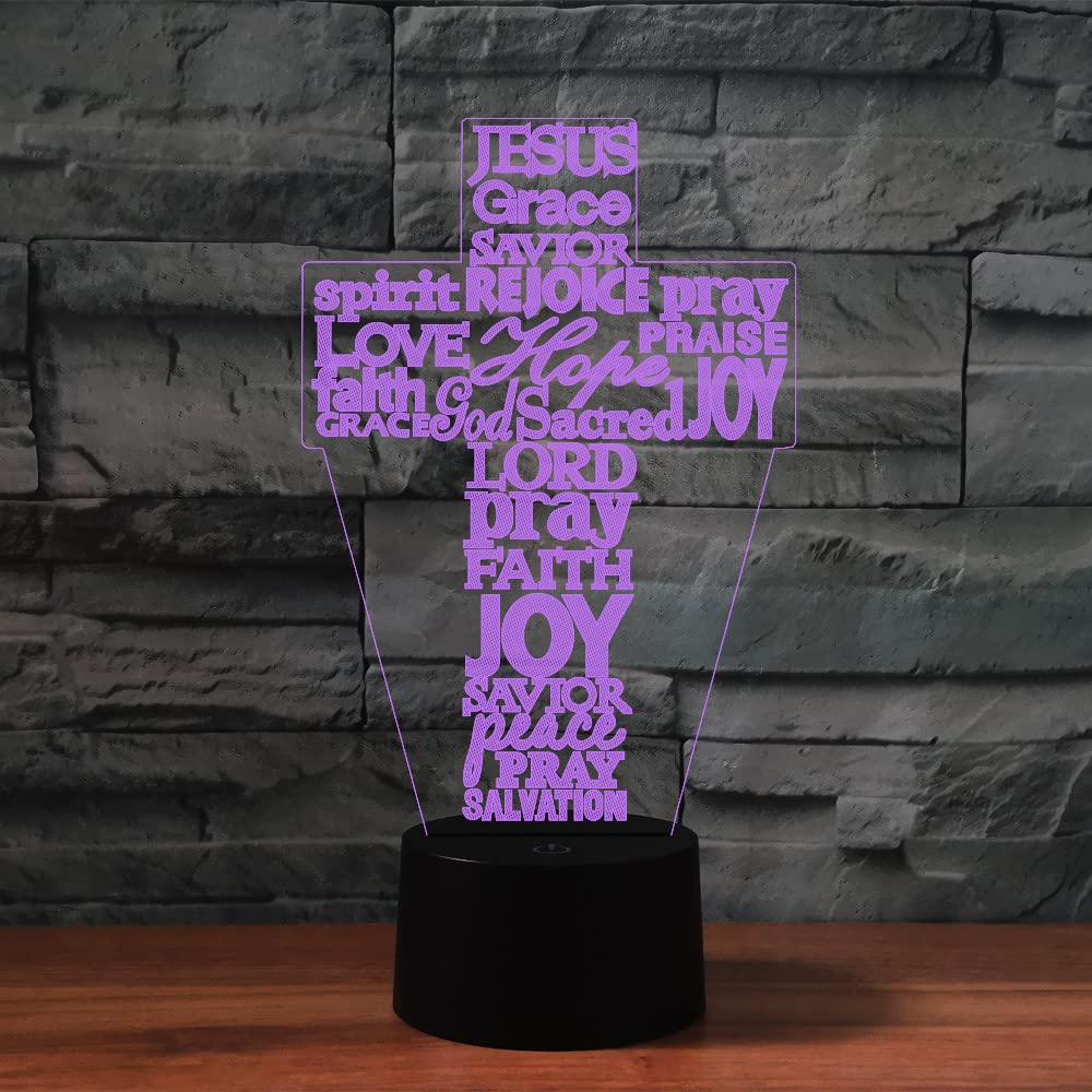 Lampada 3D Led A Forma Di Croce E Gesù Con Telecomando – 16 Colori, Notturna In Acrilico, Ricaricabile USB, Decorazione Per Camera Da Letto E Regalo