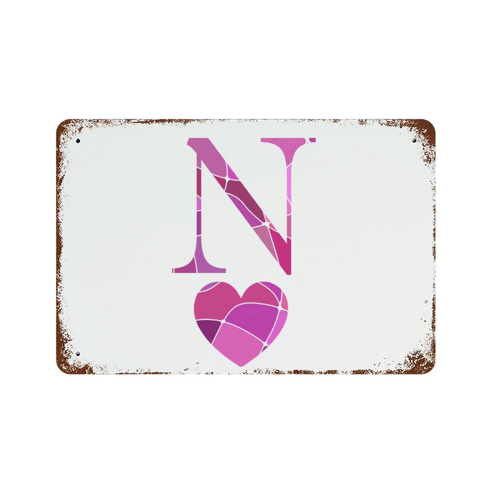 Lettre N en métal motif cœur Saint-Valentin style vintage grand format