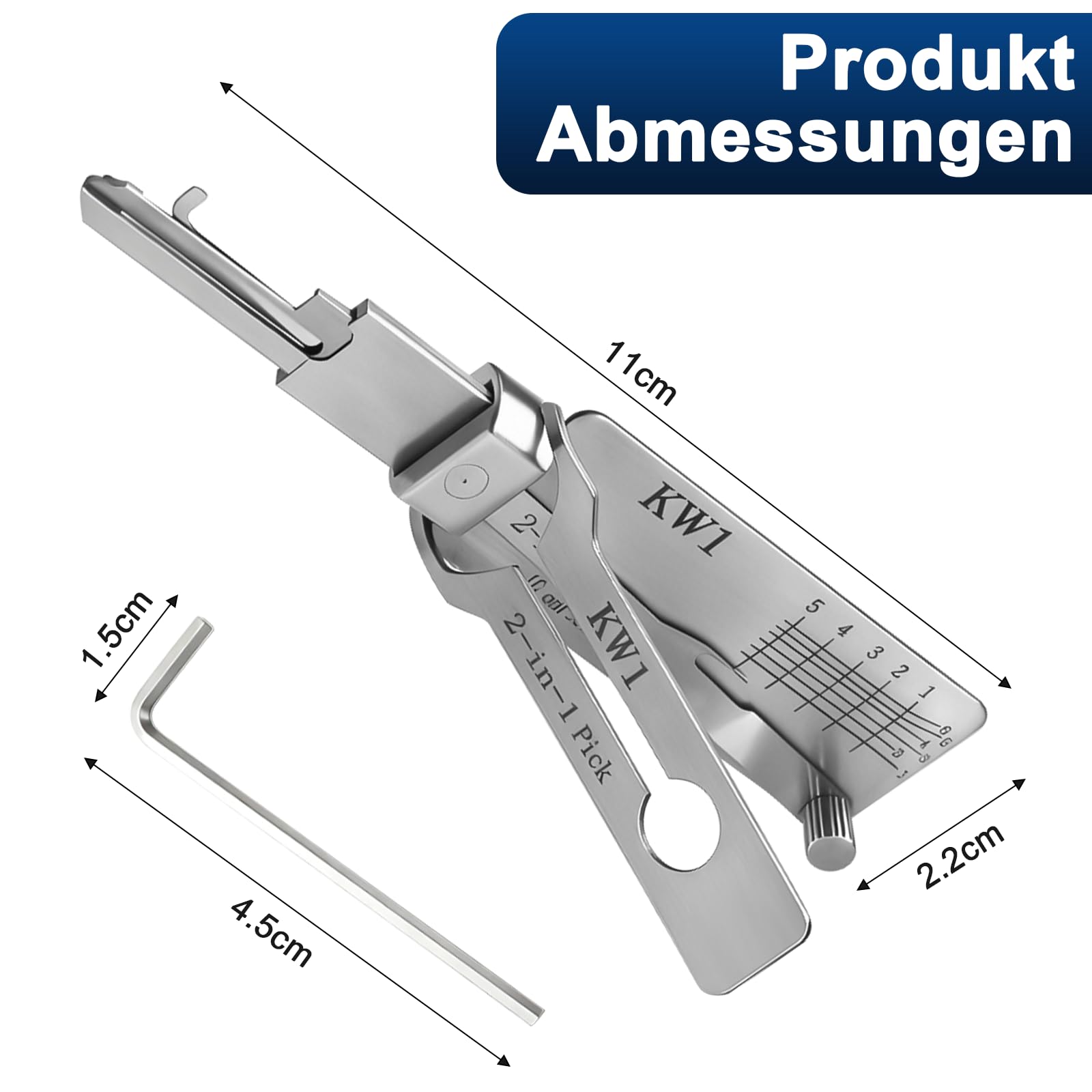 KW1 Hauptschlüssel-decoder aus Edelstahl,LiShi 2-in-1 Lock Pick und Pick-Werkzeuge,Autoschlüssel-Leser,Lockpicking Set Mehrzweck-Wartung,Reparatur-Kits,robuste Handwerkzeuge, Silber