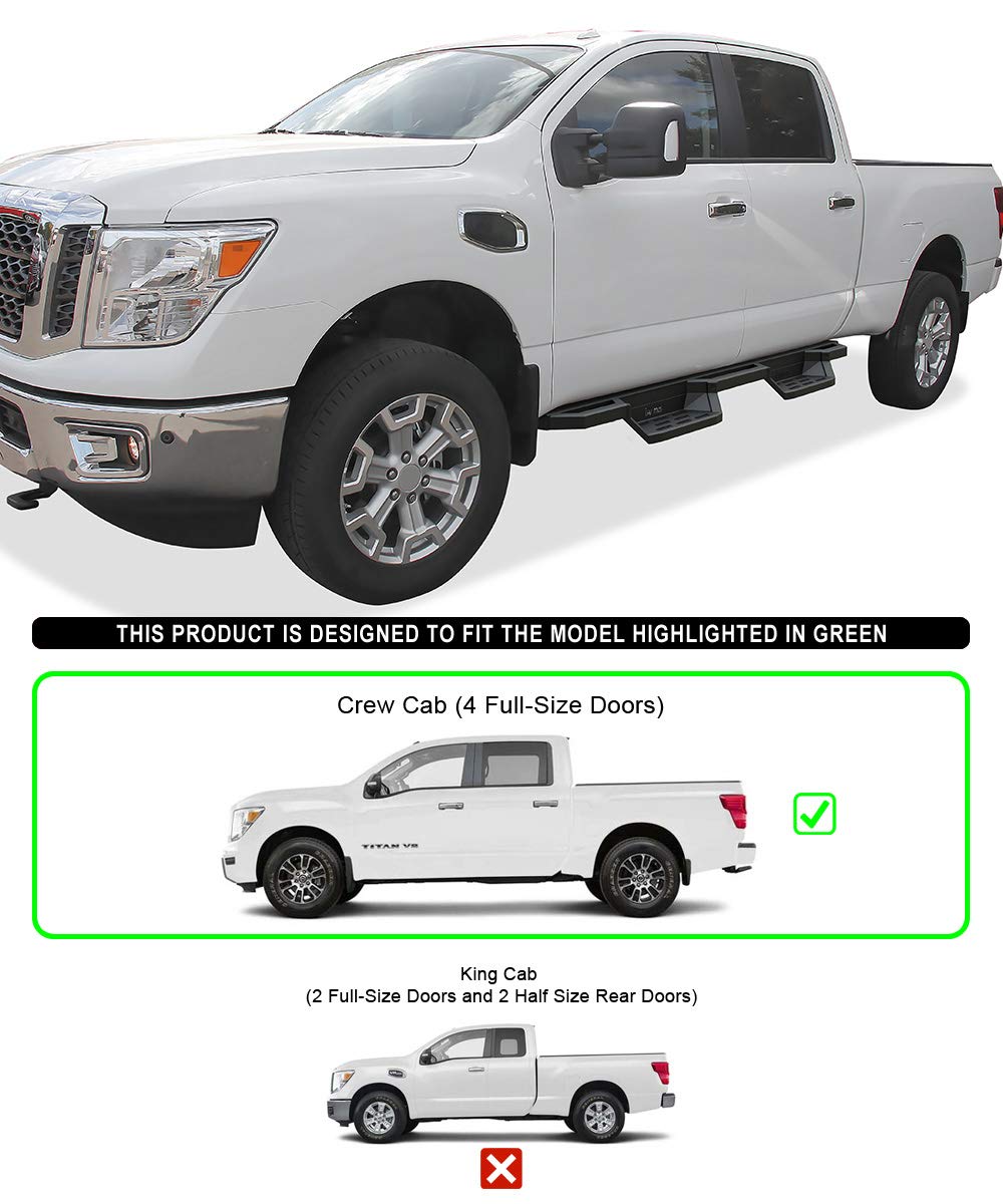 APS 304 Stainless Steel 6.5in Nerf Bars Pocket Steps Square Tube Rocker Guards Compatible with Nissan Titan Crew Cab 04-25