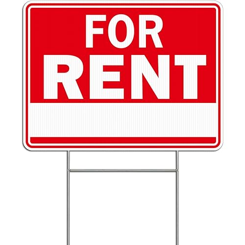 For Rent Sign with Stake, For Rent Yard Sign Set for Home House Real Estate, 16"x12" Commercial Grade Corrugated Plastic, Double Sided Sign, UV Protected, Weather/Fade Resistant, Easy to Mount