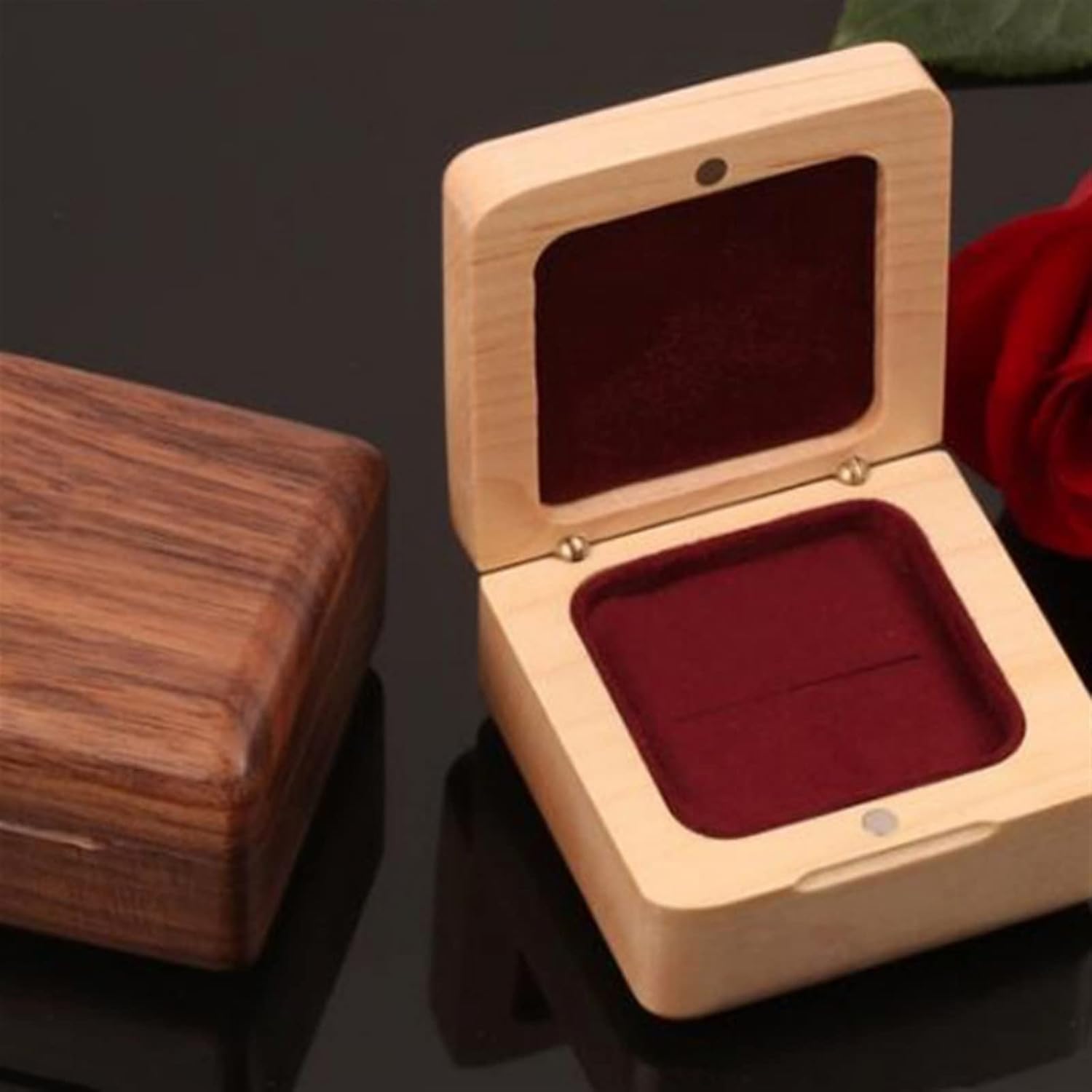 Jewelry Organizer Jewelry Square Ring Box Pendant Wedding Celebration Box Proposal Ring Stud Box Wooden Box Boxes (Color : A) (A)