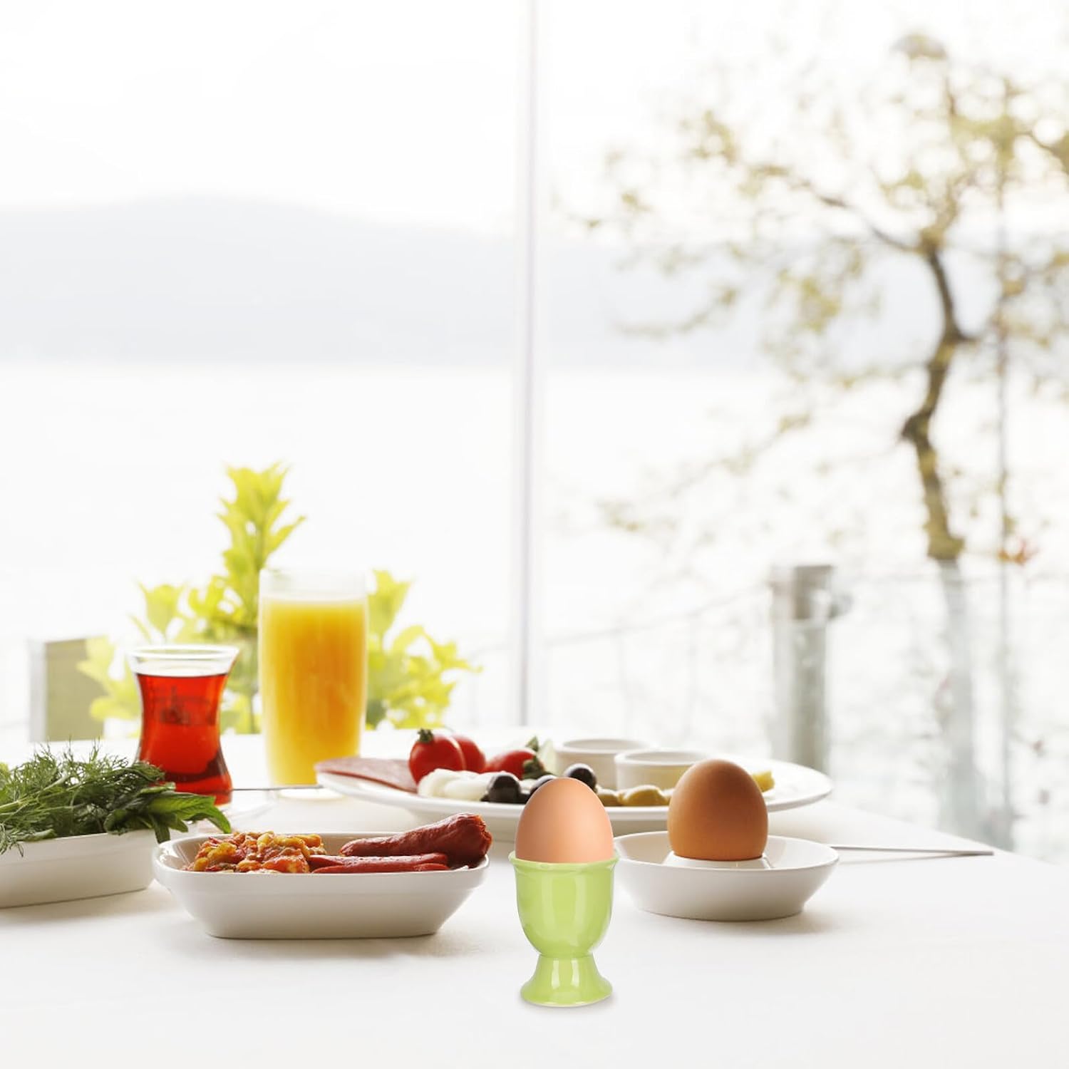 CALLARON Ceramic Egg Cups 4pcs Colorful Breakfast Egg Holders Stands Kitchen Dining Tableware Set for Home and Party