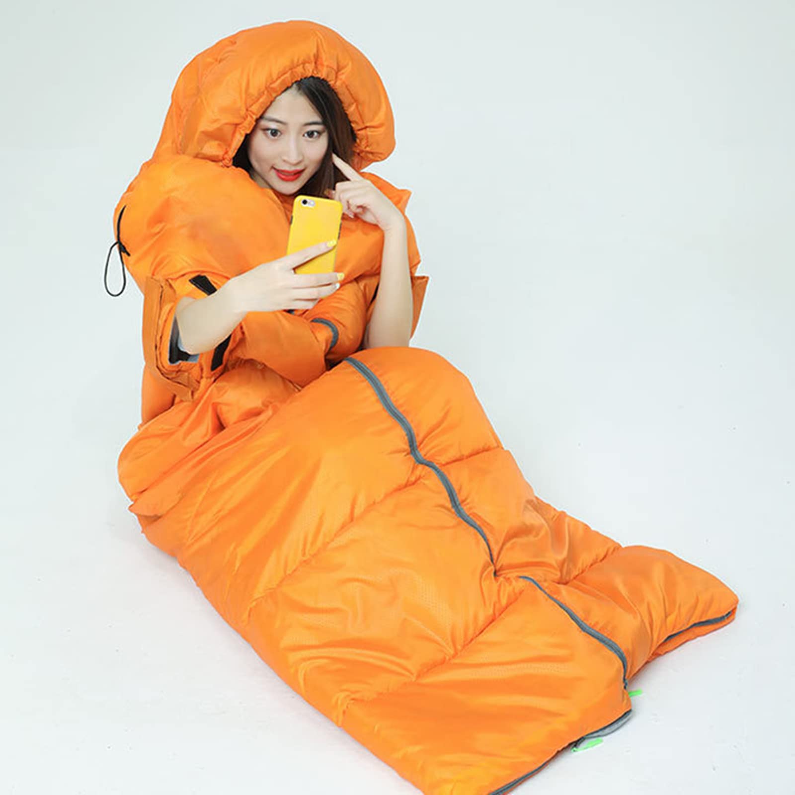 Saco De Dormir De Camping Adultos con Un Saco De Compresión, Saco De Dormir Al Aire Libre Camping Ultraligero, Cálido Y Transpirable (Orange 1650g)
