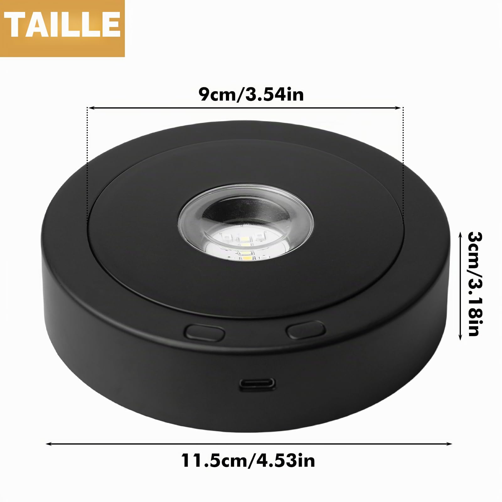 Sporgo Base d'affichage rotative LED : 8 modes d'éclairage LED Base lumineuse Revolving LED Lights Display Socle avec USB, support d'affichage LED pour affichage boules de cristal, verre, bijoux