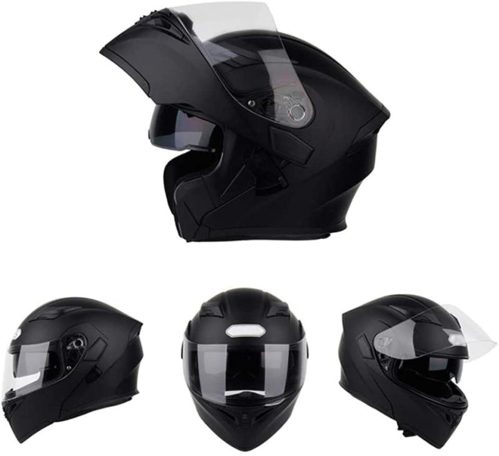 Kask Motocyklowy Bluetooth, Przedni Składany Podwójny Obiektyw, Antyodblaskowy, Anty-mgielny, Integralny Kask, Wbudowany Mikrofon Zestawu Słuchawkowego, Matte Black+bluetooth, M（54-57cm）