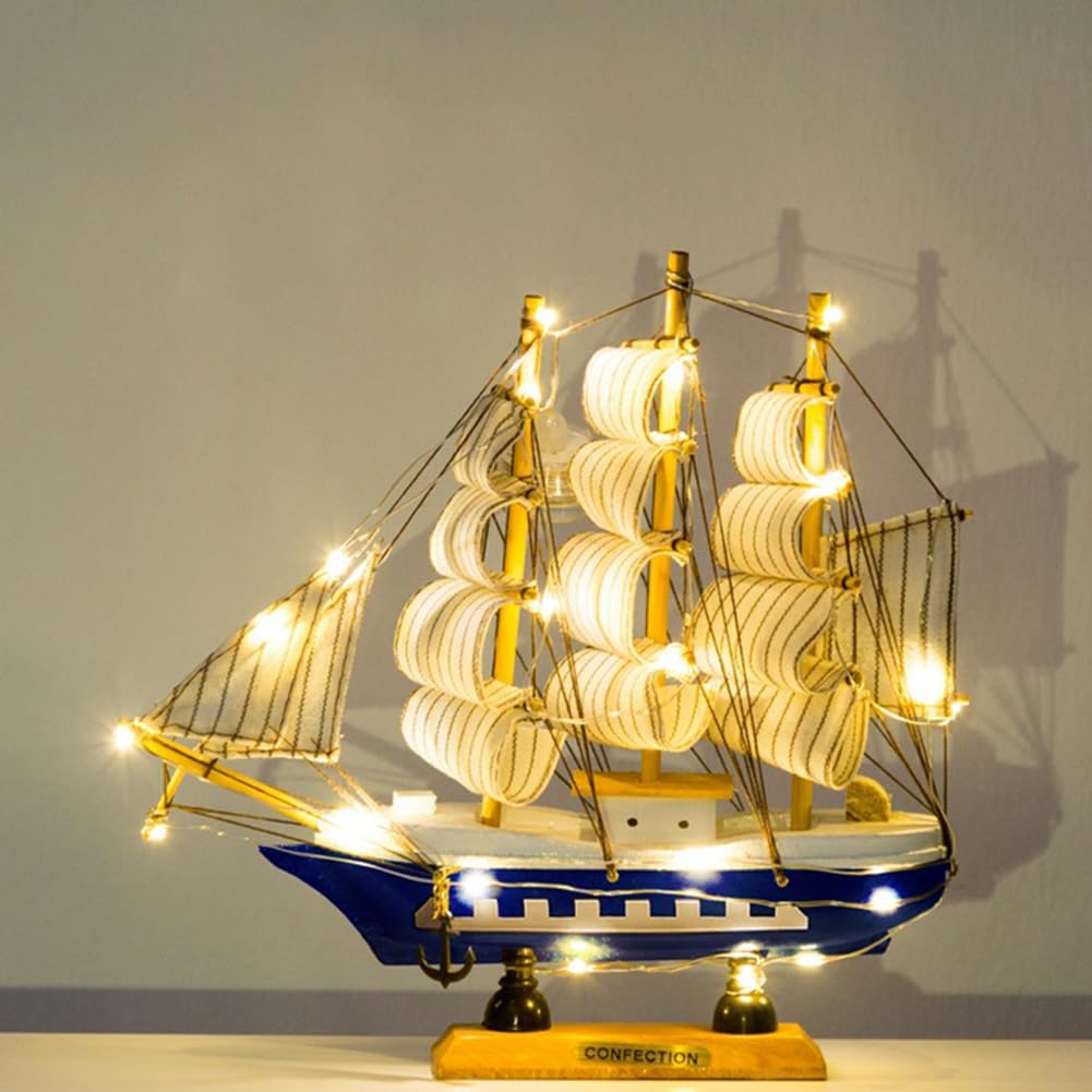 Thaookte Holz Segelboot Modell, Schiff Maritime Deko Mit Leichter Schnur, Segelschiff Deko, Segelschiff Deko Maritim Segelboot Deko Für Weihnachten Wohnzimmer Büro Schreibtisch Deko Geschenke