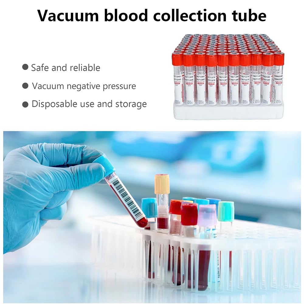 Provetta per Prelievo Del Sangue, Provetta per Prelievo Del Sangue Da 5 Ml, 100 Pezzi per Confezione, Provetta in Plastica Monouso, Quattro Specifiche Funzionali, Per Laboratori,Red