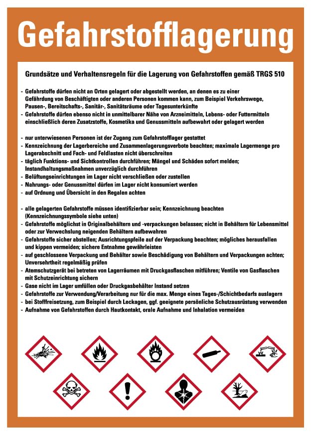 Aufkleber „Regel Gefahrstofflagerung gemäß TRGS 510“ | Hochwertige Sicherheitshinweise in verschiedenen Größen | Made in Germany, Größen Name: 21x,29,7