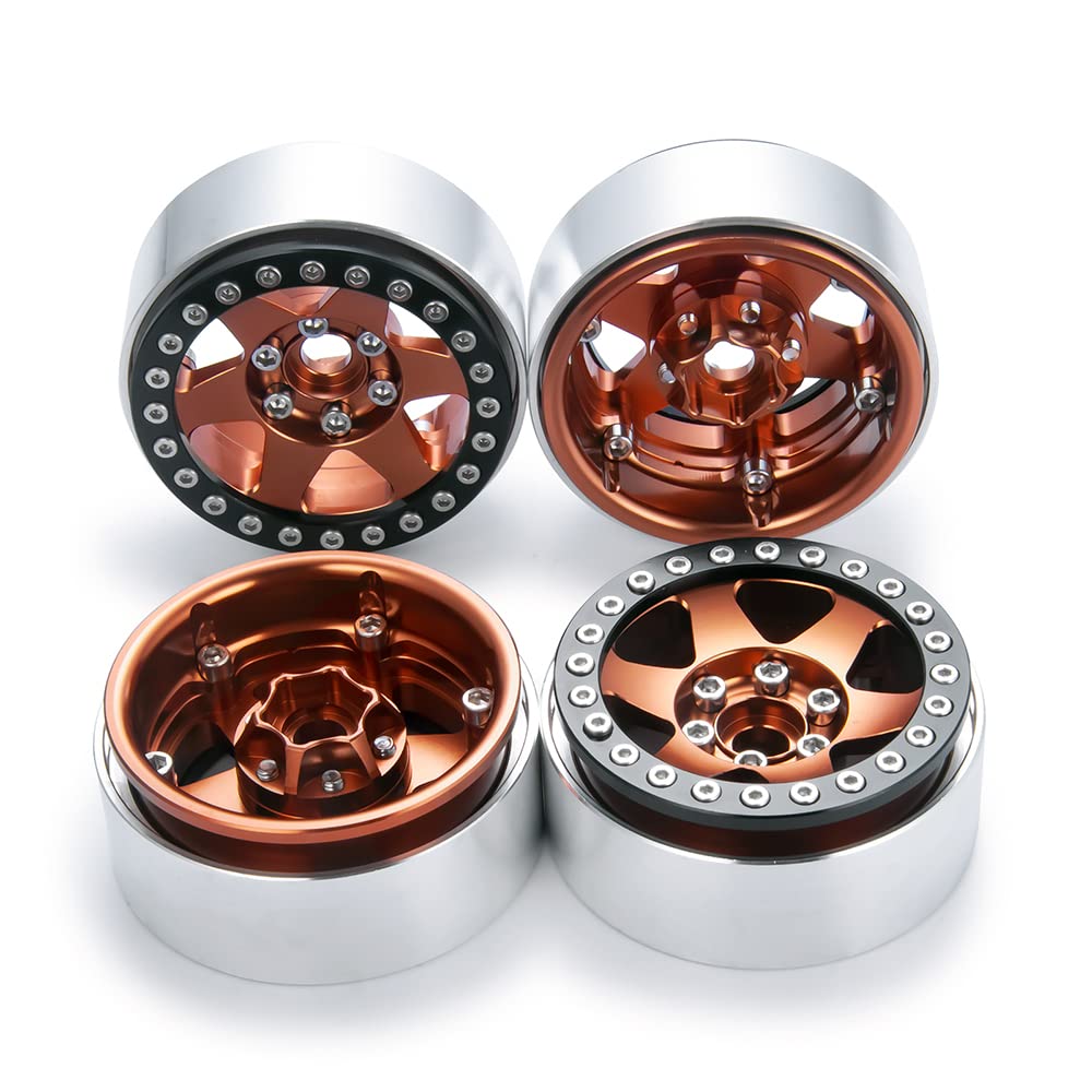 RCLIONS 4PCS 1.9" Aluminum Beadlock Wheels For Axial SCX10, SCX10 II/III, TRX4 RC Crawler