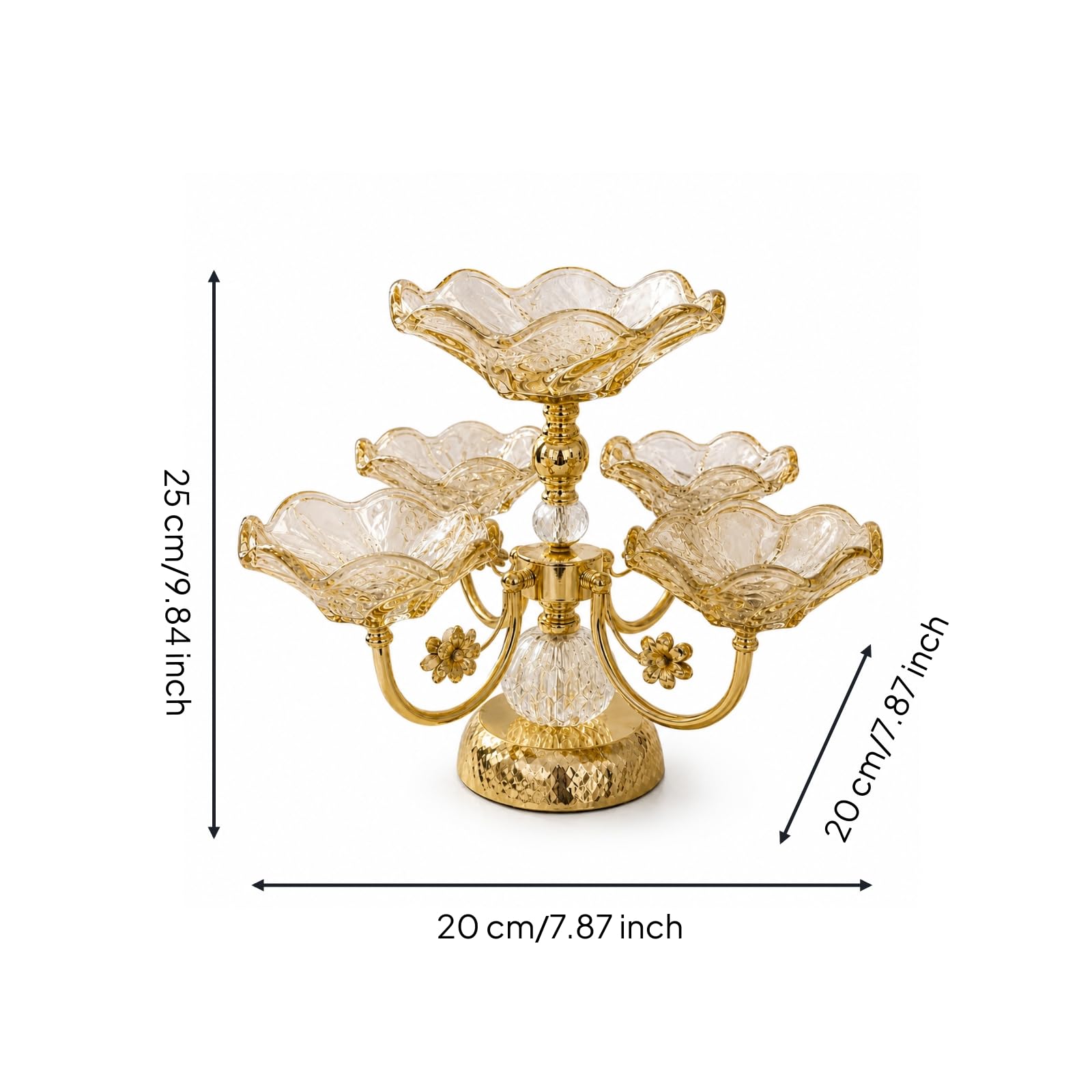 Présentoir à Fruits à Étages Doré Coupe à Fruits En Verre Plat à Apéritifs pour Buffet, Petit Φ200mm