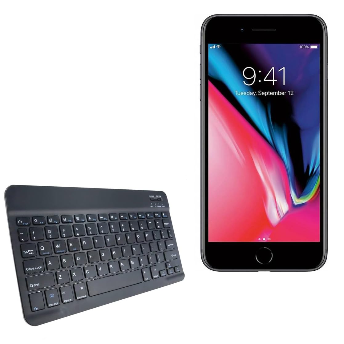 BoxWave Keyboard Compatible with Apple iPhone 8 Plus - SlimKeys Bluetooth Keyboard, Portable Thin with Chiclet-Style Keys - Jet Black