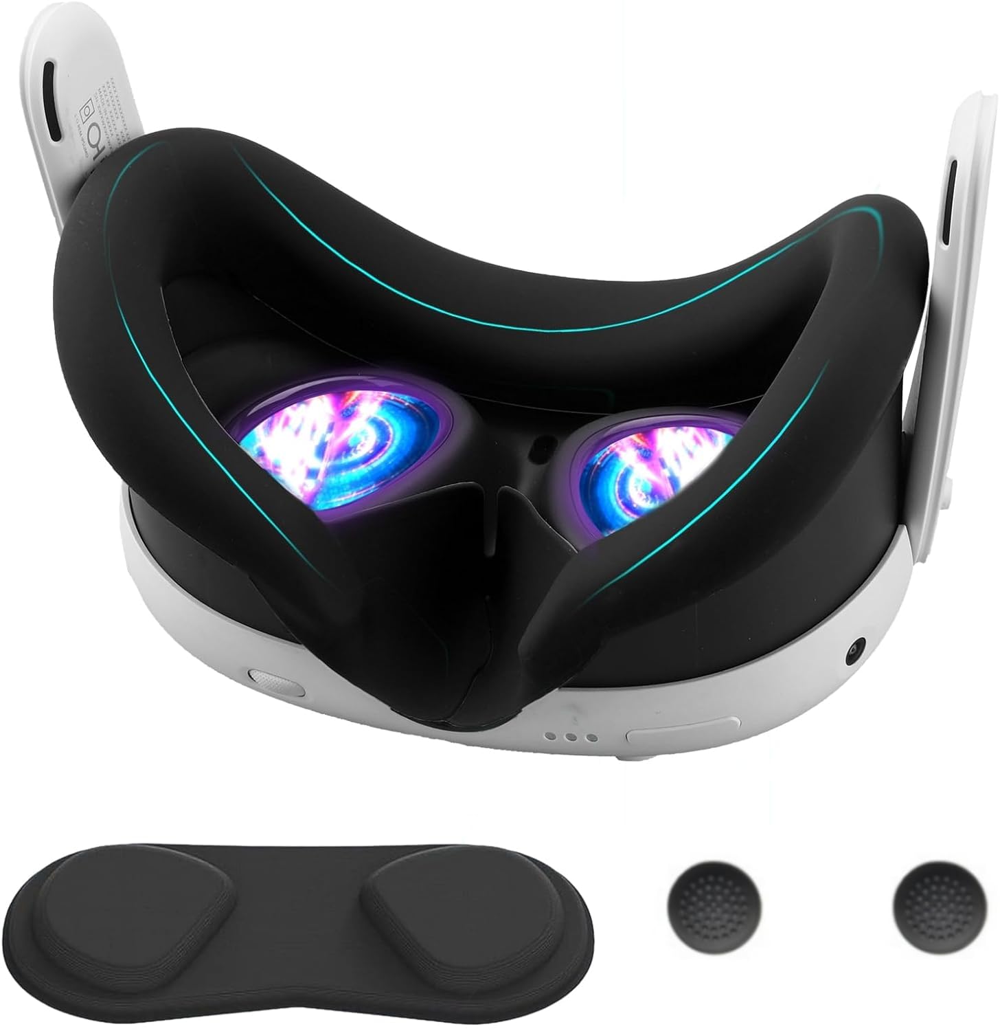 Silicone Face Cover and Lens Cover Compatible with Quest 3, Accessories Bundle Provide Comprehensive Protection for Your VR Headset, Sweatproof Washable Anti-Dust