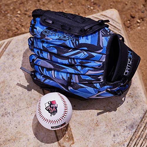 Ortiz34 9" Graffiti T-Ball Glove- David Ortiz Graffiti Youth Baseball Glove- Right Hand Throw, Easy To Close, No Break-In Needed, Lightweight, Made For Youth, Black/Blue #TOP5