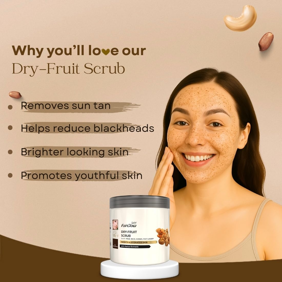Corlin Fair Glow Dry Fruit Scrub 800g | 4 in 1, Smooth & Hydrated Skin | Face, Hands, Feet, Body & Facial | with Herbal Extracts | For Men & Women | Multipurpose 1