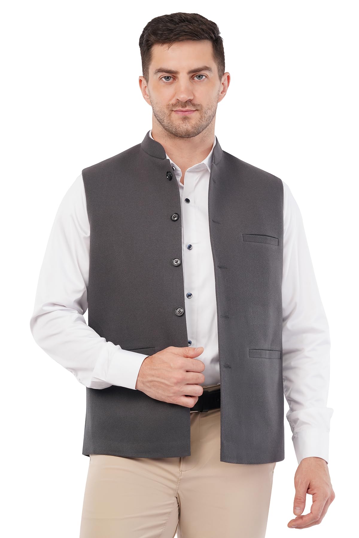 Tweed Wool Nehru Jacket for Men | Ethnic Modi Waistcoat | Sleeveless Bandhgala Jacket-image-21