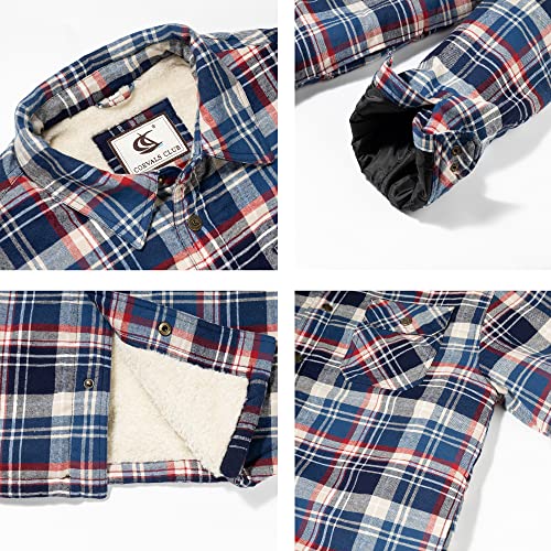 Image of COEVALS CLUB Men's Flannel Shacket Casual Button Snap Sherpa Quilted Lined Premium Jacket Shirts
