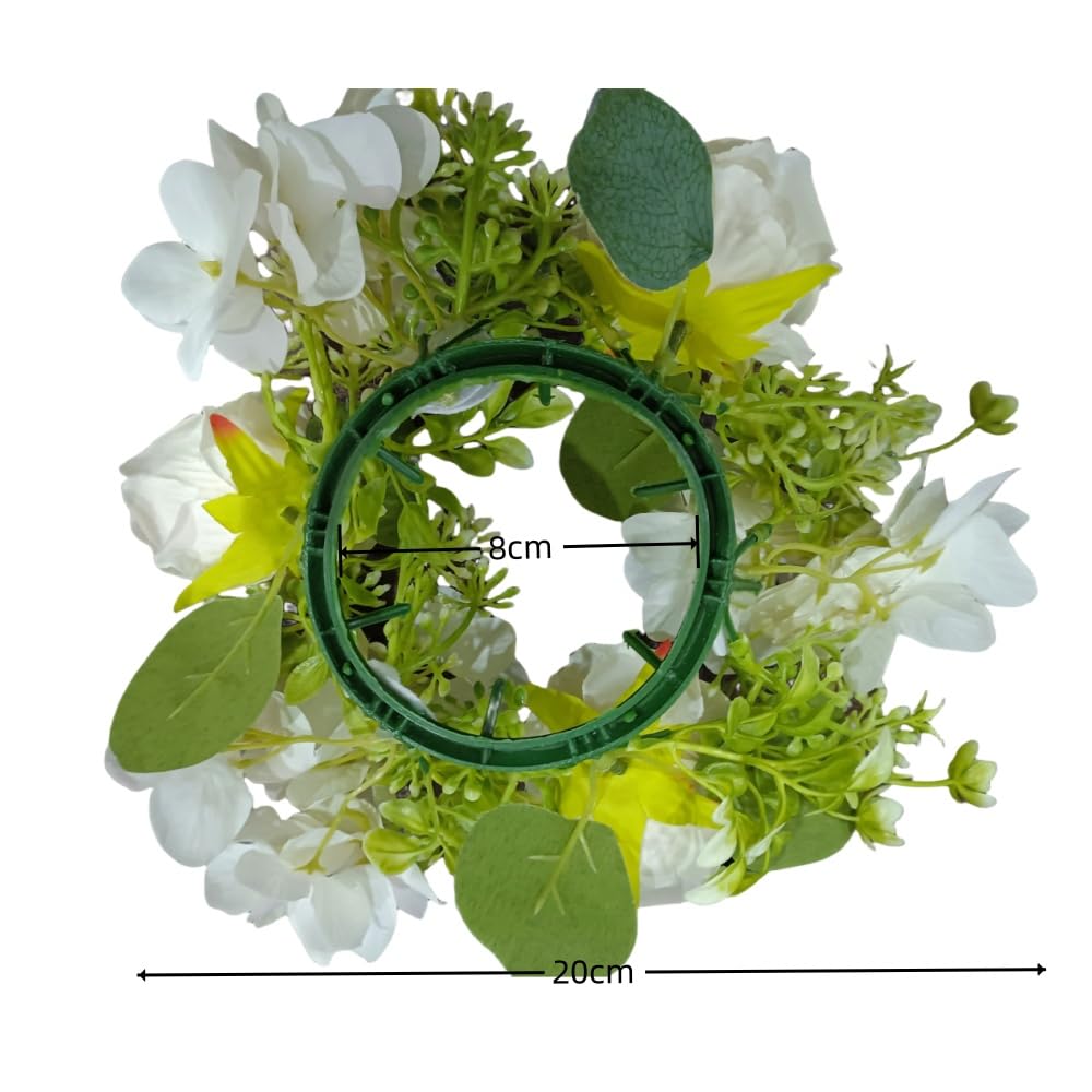 4 ghirlande di ortensie artificiali, con anelli per candele, per Natale, matrimoni, casa, tavolo, feste, decorazione (bianco)