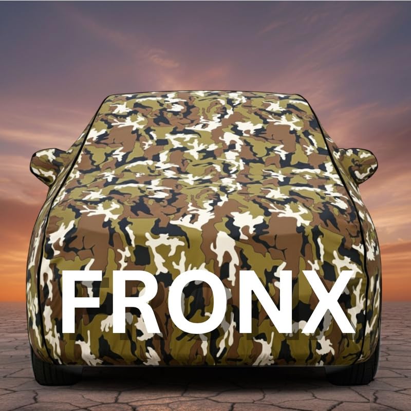 Image of Premium Jungle Print Series 100% Waterproof Car Body Cover for Fronx Cover (All Models) with Mirror Pockets | Triple Stitched, Elastic, Custom Fit, Heat Resistant, Anti-Dust, All-Weather Cover