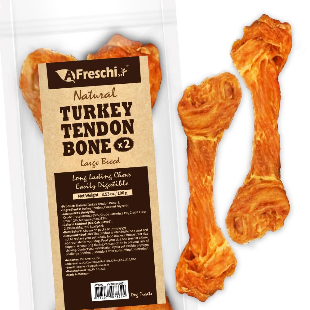A Freschi srl Turkey Tendons for Dogs, USA-Sourced, Healthy Dog Treats, Rawhide-Free Puppy Chews, Long Lasting, All Natural, Hypoallergenic Dog Treats