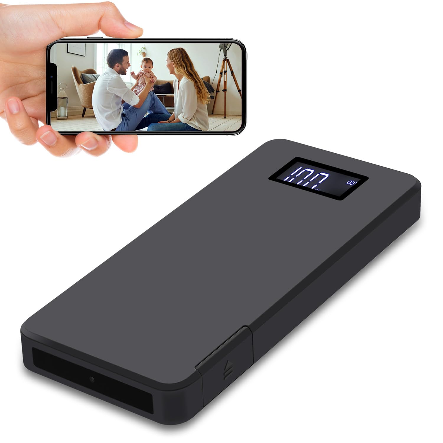 Telecamera Spia Telecamera Nascosta WiFi 4K/1080P Powerbank 10000mAh Portatile Telecamera di Sorveglianza Senza Fili con Visione Notturna, Allarme di Rilevamento del Movimento