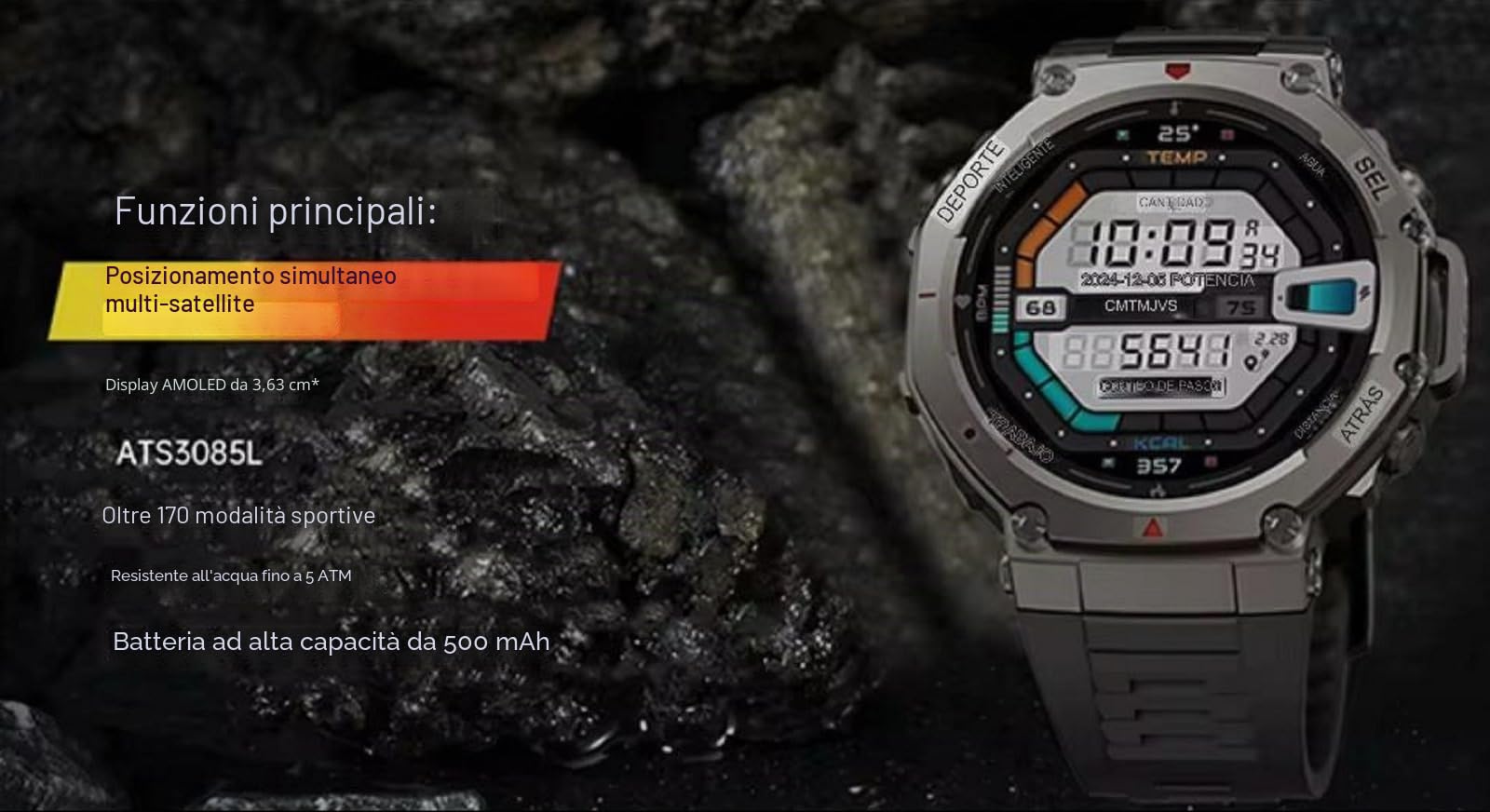 Smartwatch da uomo e donna, GPS, con schermo AMOLED 1.43 da 460 x 460, altimetro barometrico e bussola con batteria da 500 mAh, resistenza di grado militare, monitor della salute