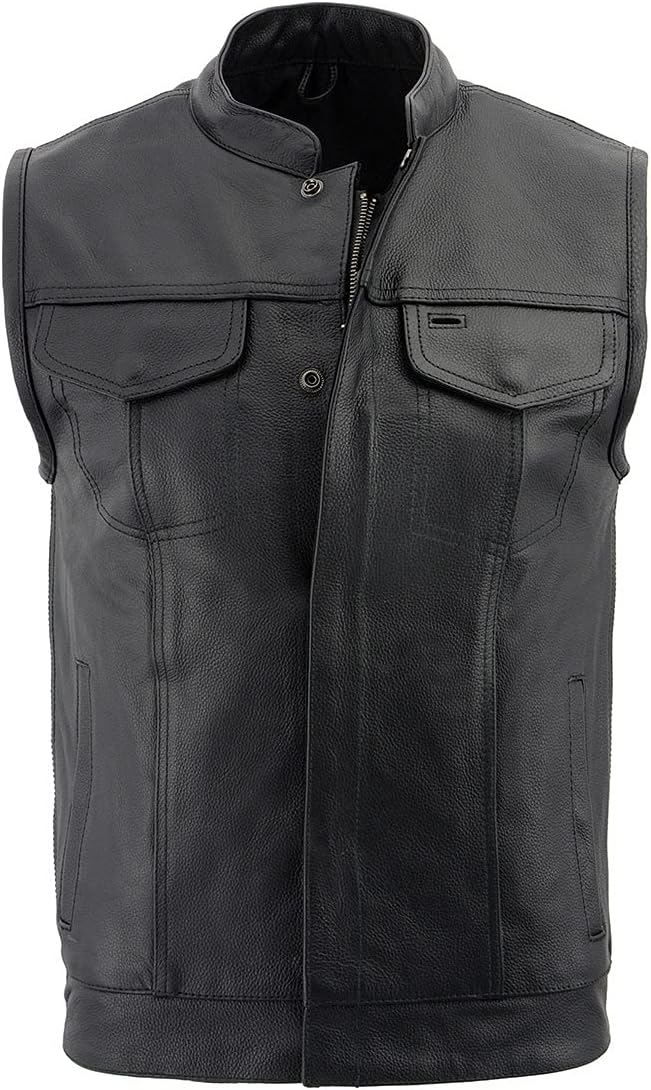 Milwaukee Leather LKM3713 Men's Black Leather Club Style Motorcycle Rider Vest W/Dual Closure Zipper and Snaps - Image 8