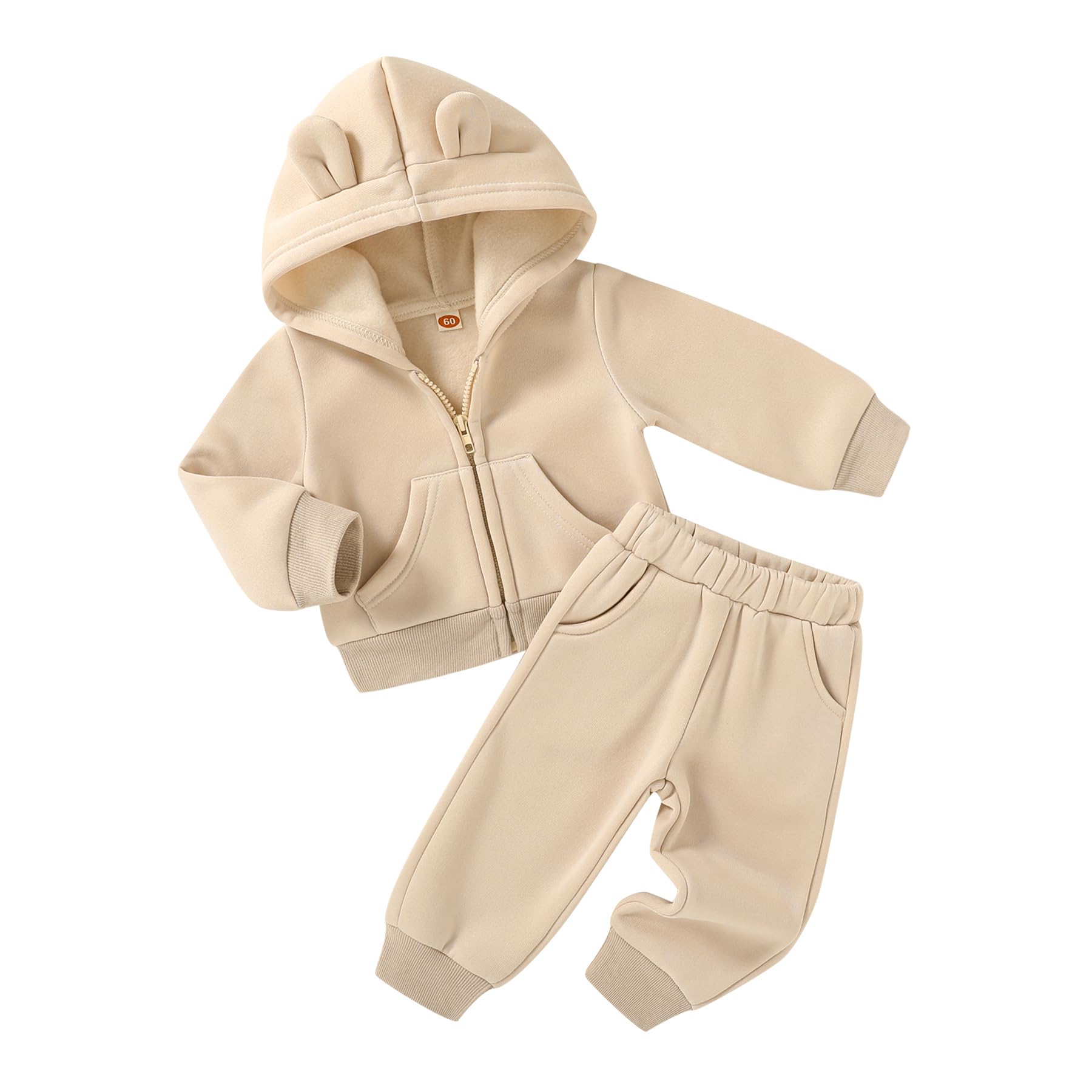 Happy Town Baby Clothes for Girls Boys Clothes Solid Color Zipper Hoodie and Pants Set Infant Fall Winter Outfits