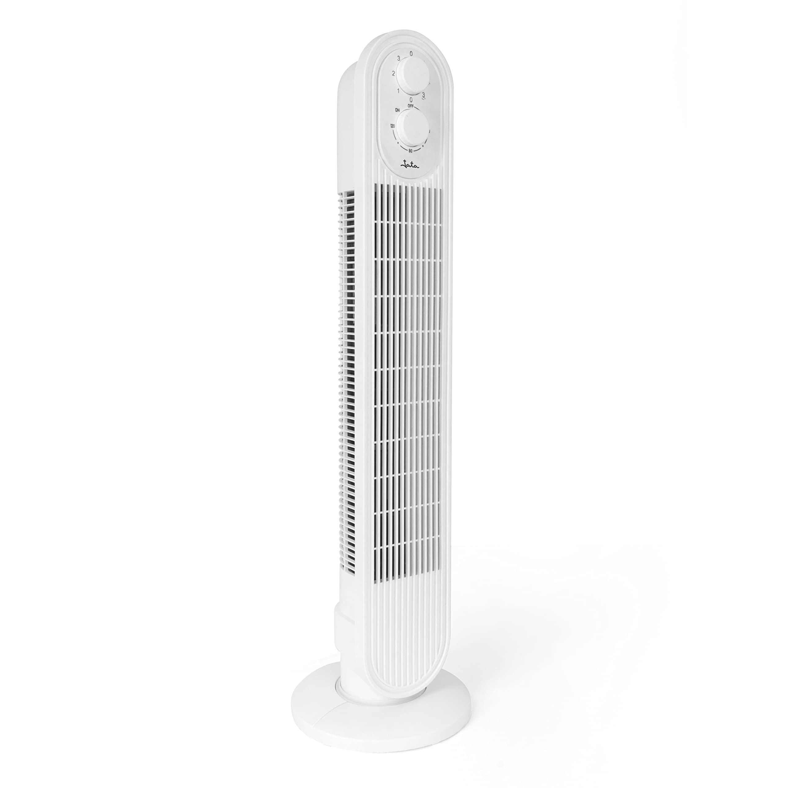 JATA JVVT3043 - Ventilador de Torre Silencioso 79 cm, Motor 100% Cobre, 45 W, Oscilante, Temporizador 120 Minutos, 3 Velocidades, Bajo Consumo, Ventilador para Dormitorio, Salón y Oficina