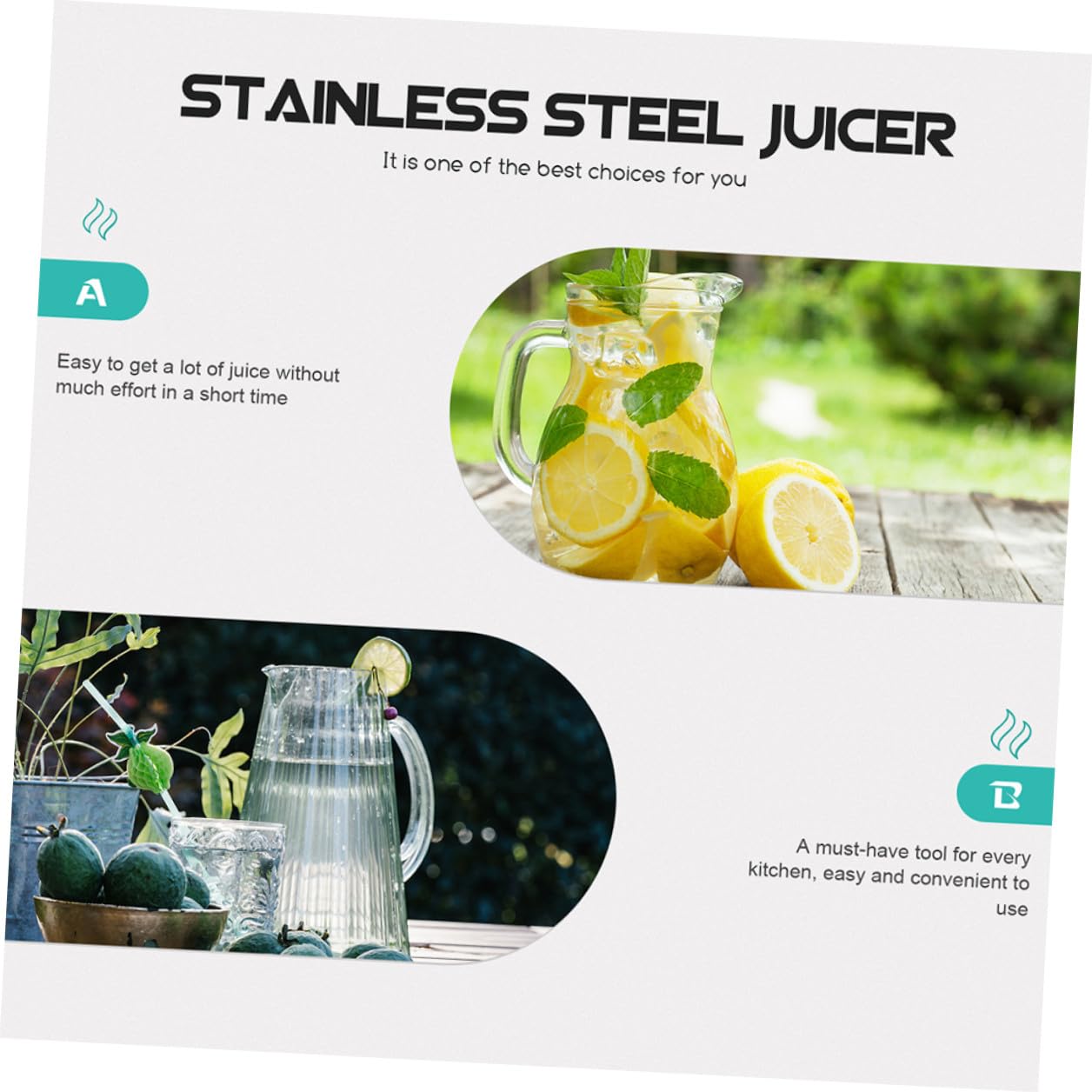Spremiagrumi Manuale 2 Pezzi in Acciaio Inox e Vetro per Cucina Domestica, Capacità 280ml e 480ml, Facile da Pulire da Conservare