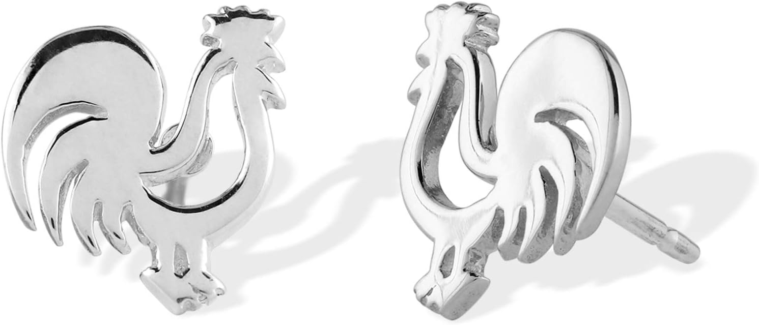 Boma Jewelry Sterling Silver Rooster Chicken Stud Earrings