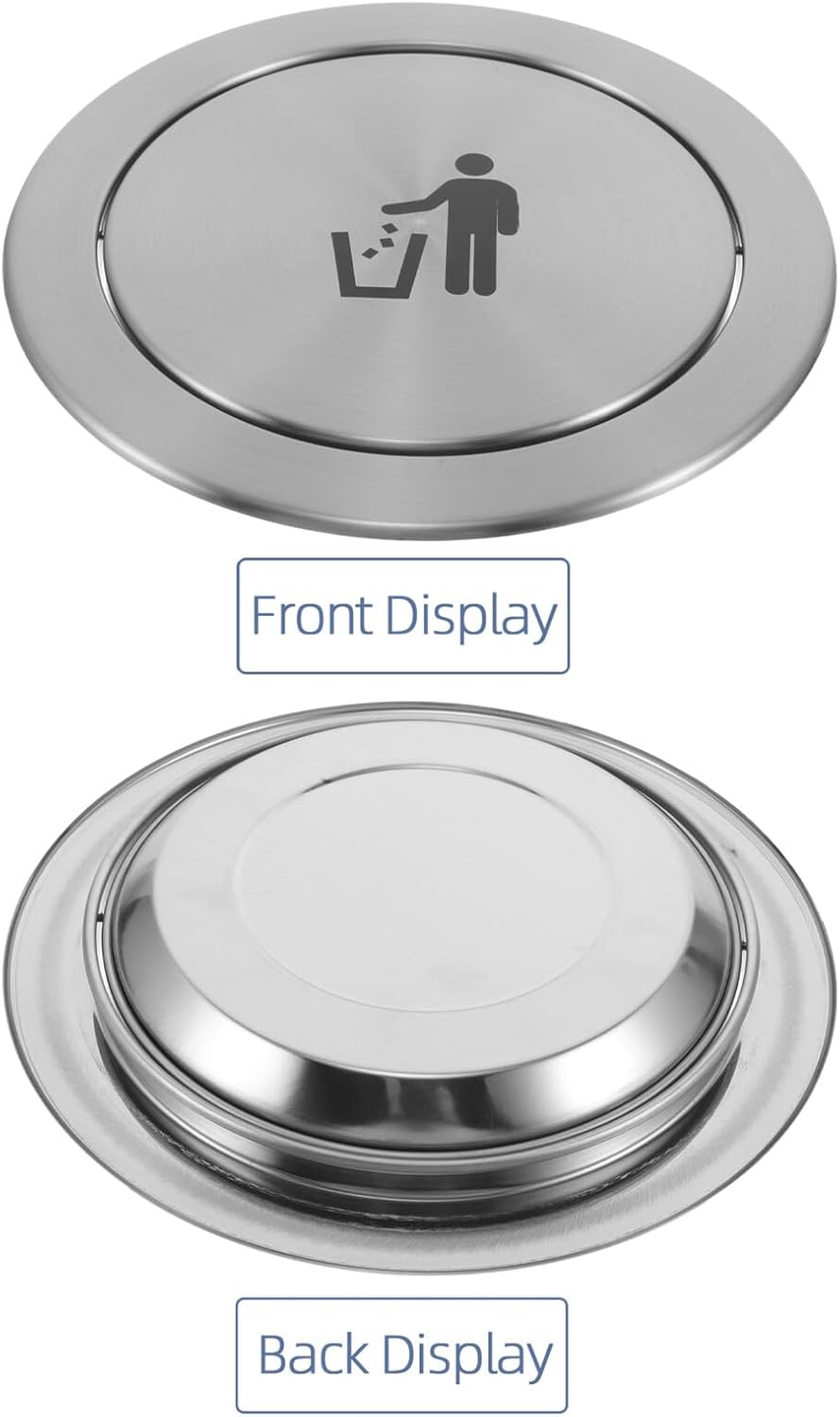 Embedded Countertop Trash Can Lid Stainless Steel Large round Swing Cover Recessed Built-in Waste Bin Lid for Kitchen Cabinet Trash Management