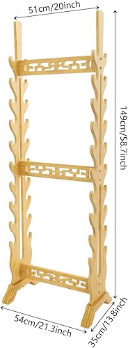 Miniatura 6 de Katana - Soporte para espada  Soporte de piso de exhibición de espada de 20 niveles  Soporte de bambú samurái Katana  Soporte de piso resistente