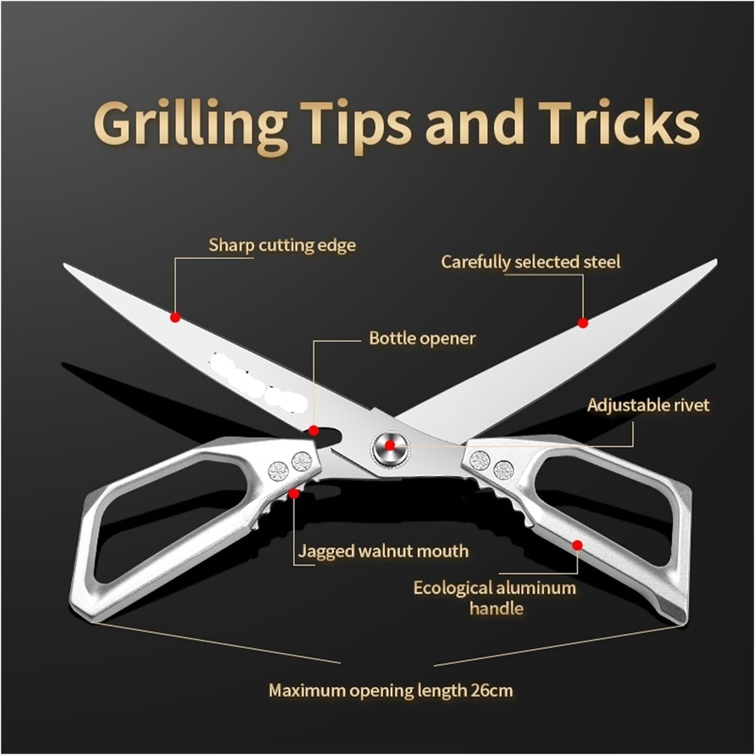 Heavy Duty Stainless Steel Kitchen Scissors for Bone-Cutting Meat/Fish Prep | Anti-Slip Shears(1 Pcs)
