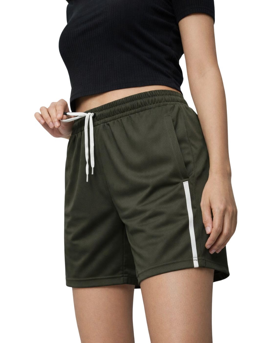 Women’s Sports Shorts with White Side Stripe | Quick-Dry Gym & Running Shorts | Elastic Waist with Drawstring | Regular Fit Activewear-picture-42
