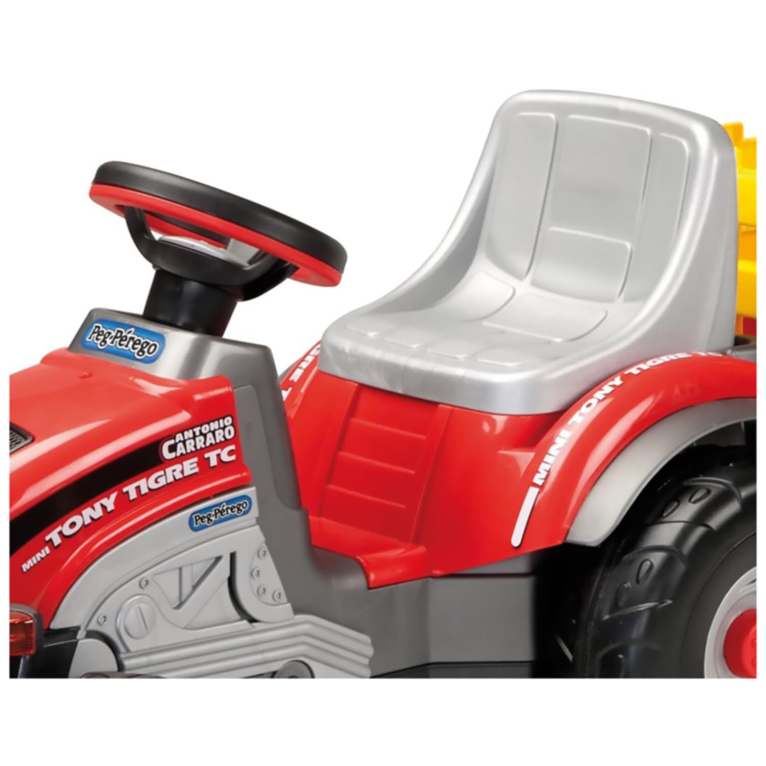 Peg Perego Mini Tony Tigre - Trattore a Pedali per Bambini dai 2 Anni con Rimorchio Rimovibile e Sedile Regolabile, Design Firmato Antonio Carraro