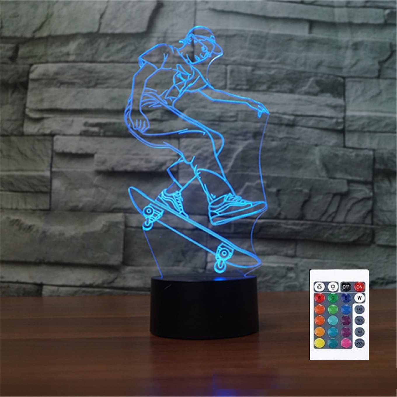 SUPERRUIDALONG Lámpara 3D para monopatín, luz nocturna, control remoto, mesa táctil, lámpara de ilusión óptica, 16 luces que cambian de color, decoración del hogar