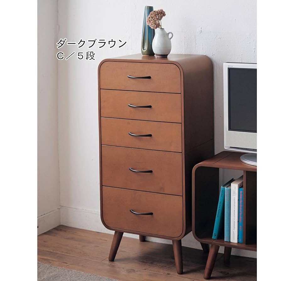 大正5年製！木製引き出し式箪笥 ダークブラウン 5段 デザインチェスト
