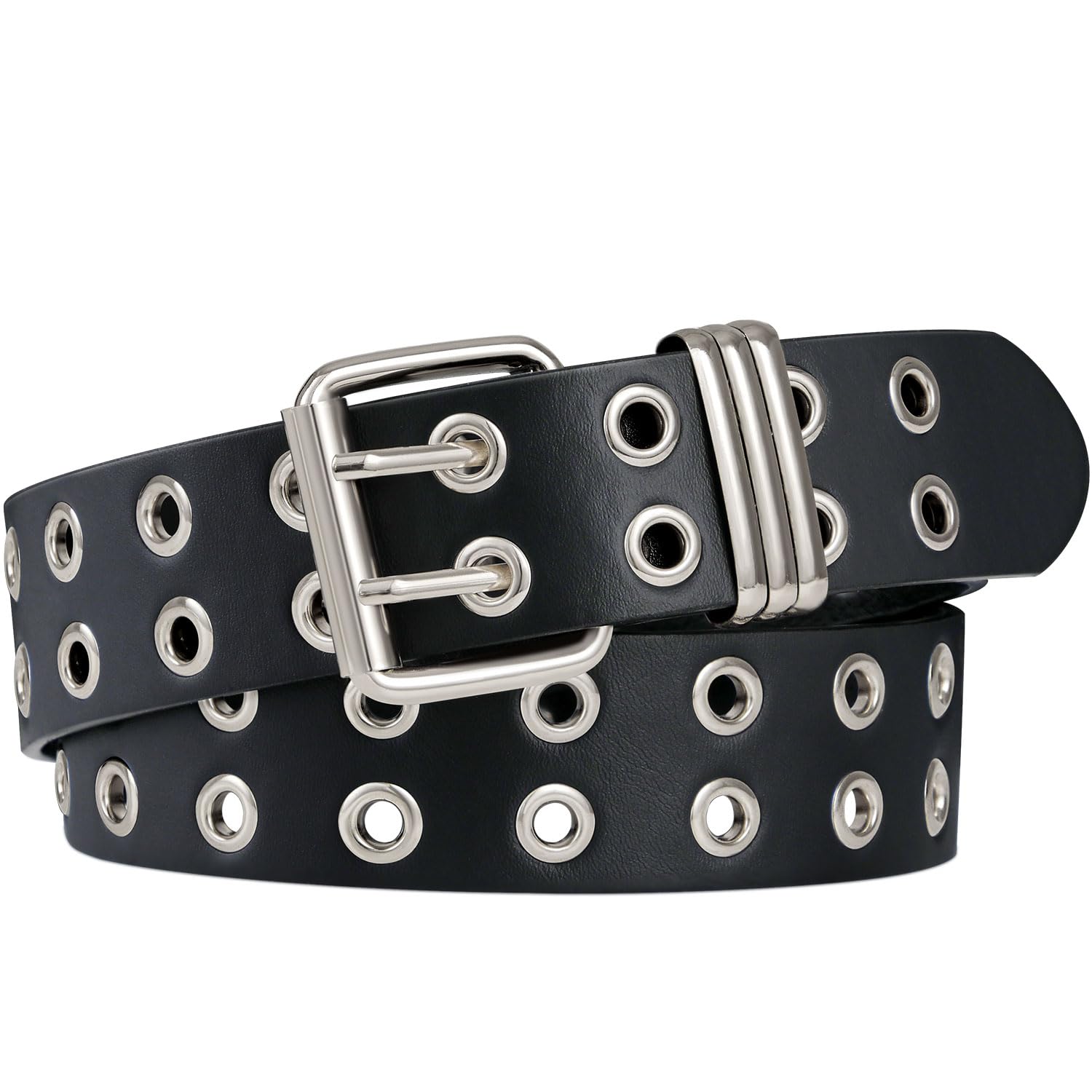 FIORETTO Grommet Leather Belt with Detachable Chain Women Men Punk Rock Waist Belts for Jeans Pants