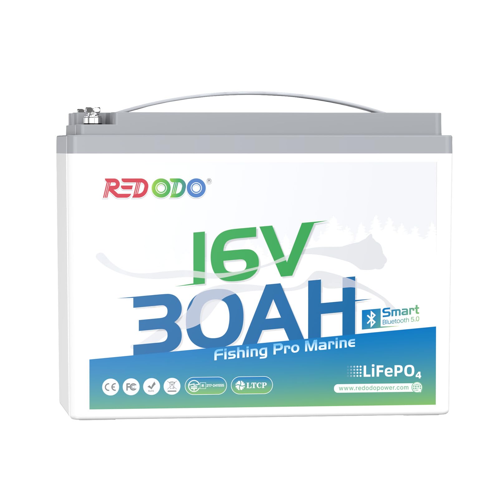 Redodo 16V 30Ah Lithium Marine Battery with Bluetooth, LiFePO4 Battery Built-in BMS, 4000+ Deep Cycle Rechargeable Lithium Battery, Perfect for Marine Devices such as Sonar, Radar, GPS, Fish Finder