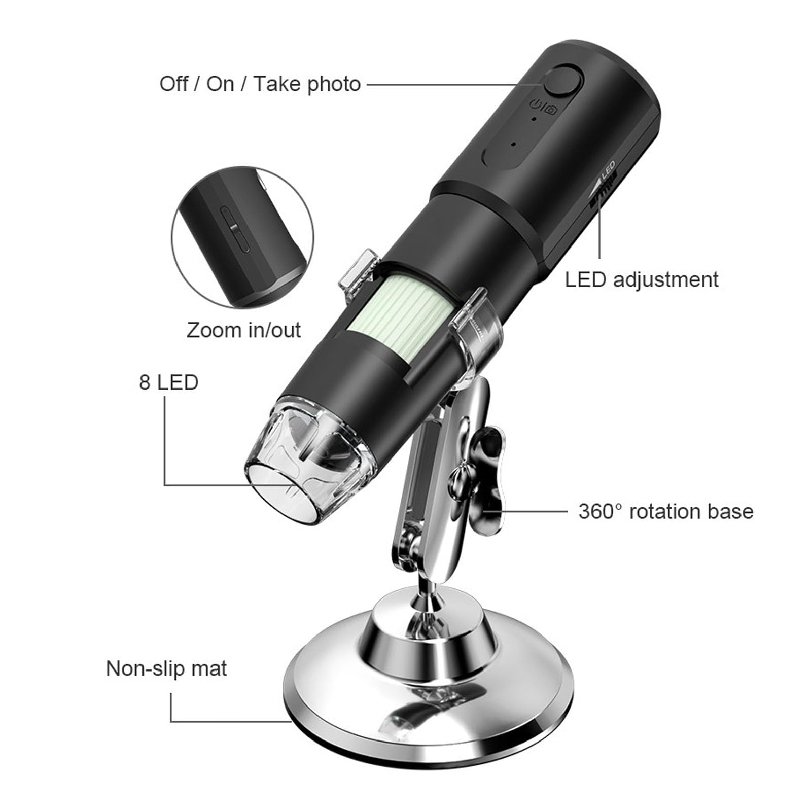 Alomejor Microscopio Digitale Wireless 1000X con 8 Luci a LED per L'osservazione di Pelle e Tessuti HD da 0,3 MP