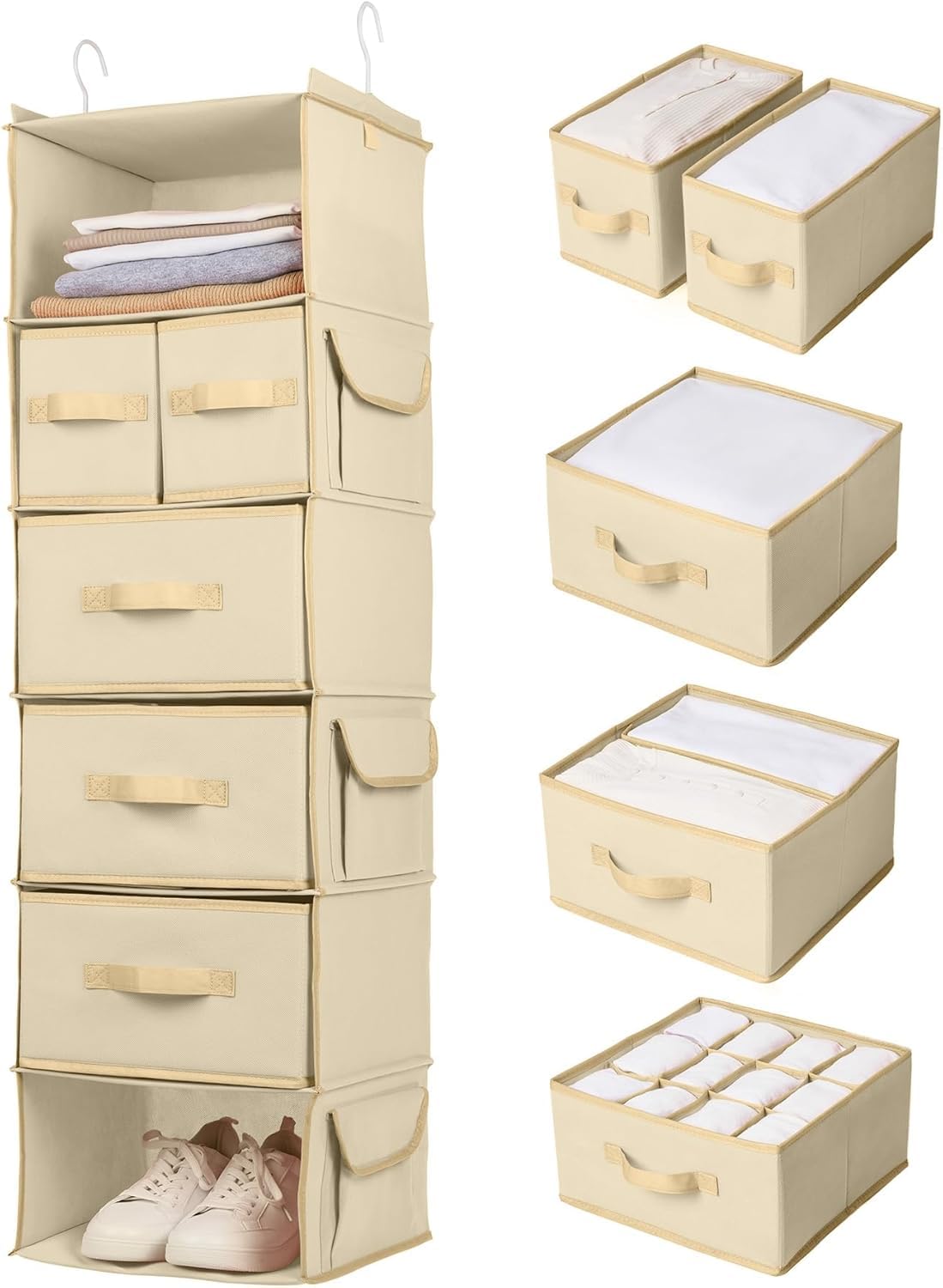 SMIRLY Organizador colgante de armario con 6 estantes, organizador colgante con 2 ganchos resistentes para armario, guardería, alm