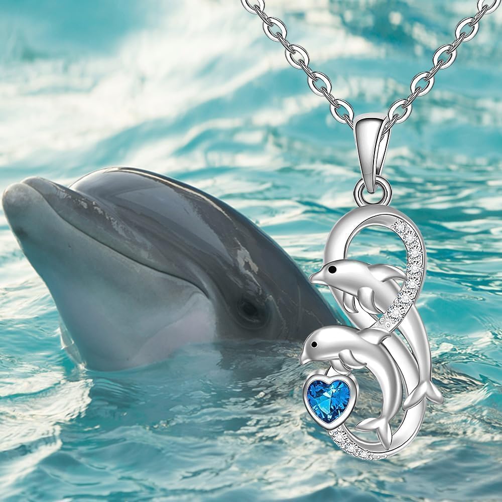 Dolphin Necklace for Women Sterling Silver Dolphin Gifts for Women Heart of the Ocean Necklace Infinity Jewelry Gifts